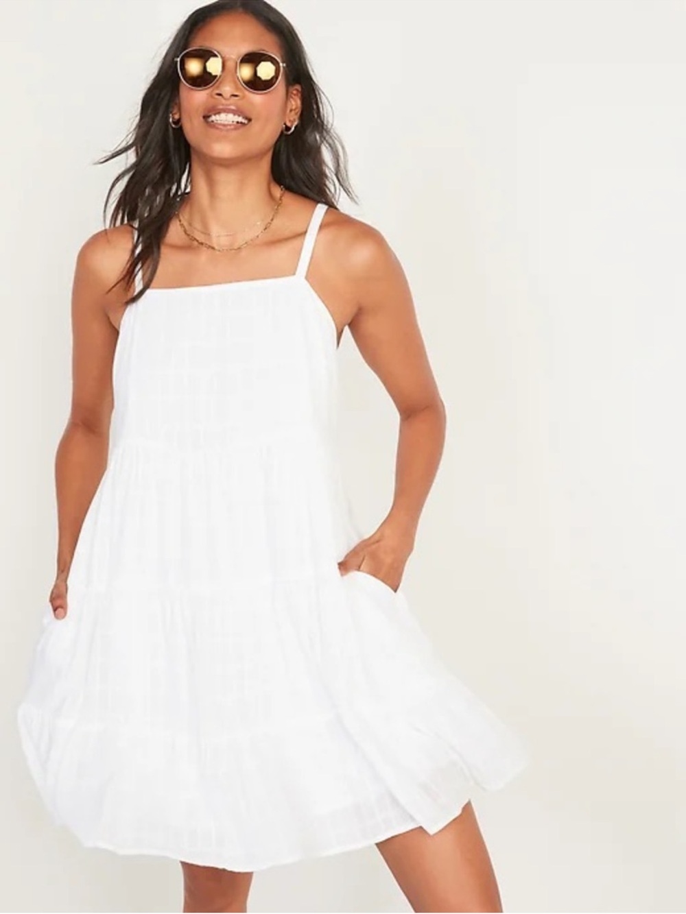 NWT Old Navy Textured White Cotton Tiered Swing Dress